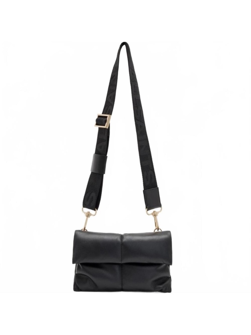 AllSaints Black Padded Crossbody with Logo Strap. NWOT Gorgeous 🥰